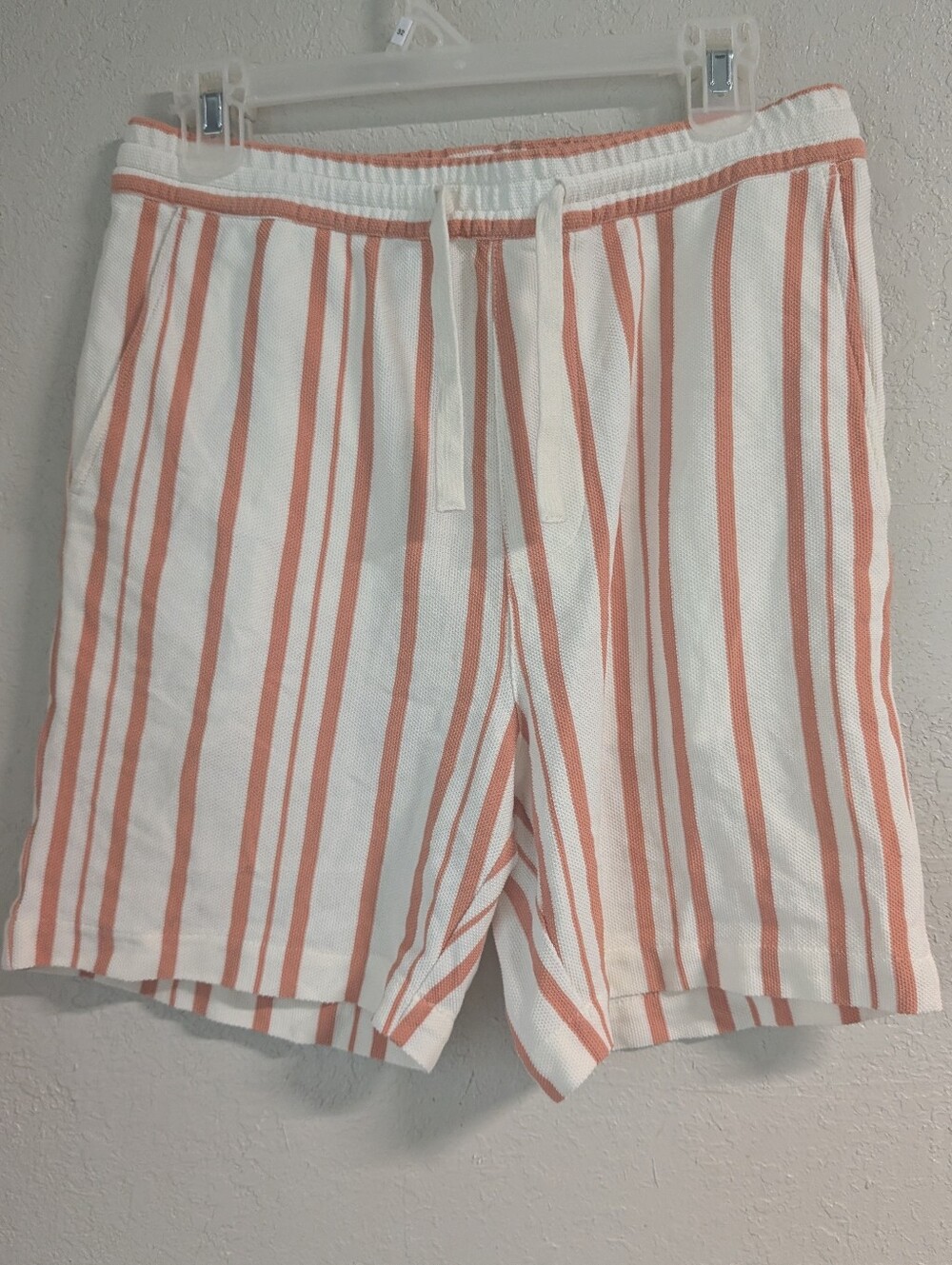 Stripe Drawstring Shorts S Coral White  Athletic Fisherman Leisure Preppy Casual
